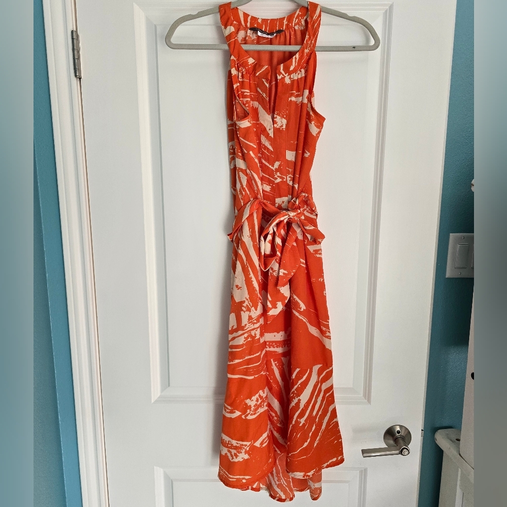 Charlie Jade for A Pea in the Pod, Orange and Cream Maternity Dress, SZ Small